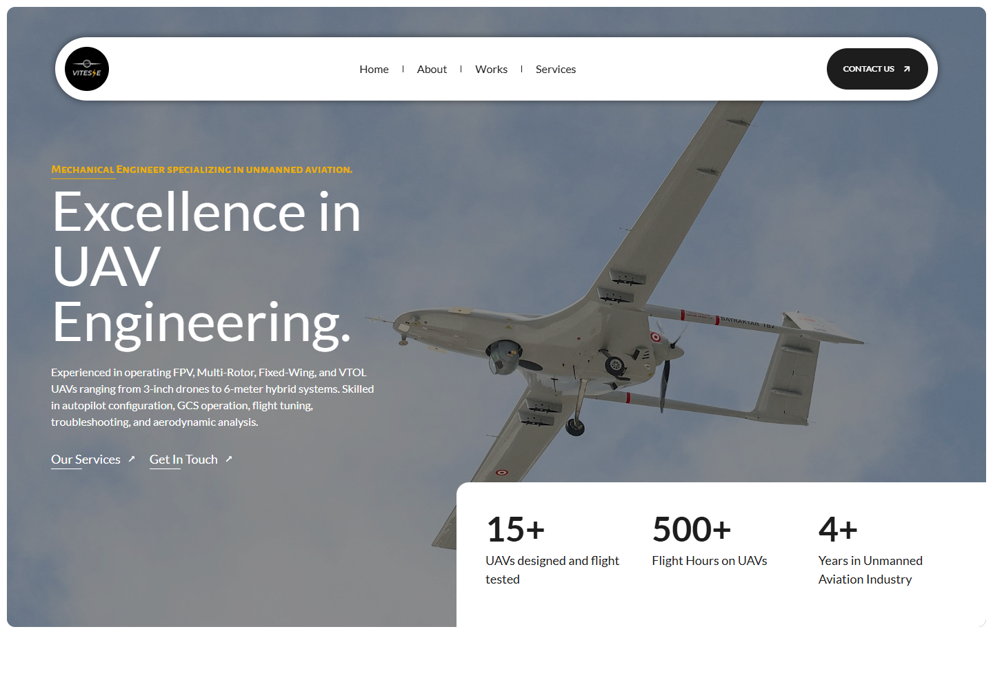 Vitesse UAV homepage screenshot